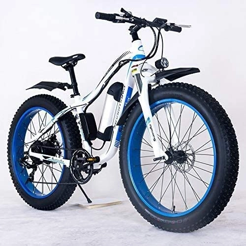 Bici elettriches : Lincjly 2020 aggiornati 26inch Fat Tire bici elettrica 48V 10.4 Neve E-Bike Brakes 21Speed Beach Cruiser E-Bike batteria al litio a disco idraulici, viaggi gratis (Color : Blue)