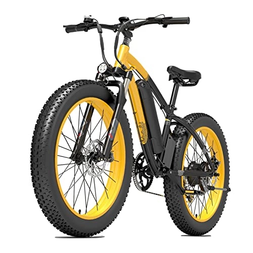 Bici elettriches : LIU Bici elettrica for Adulti 25 mph 100 0W 48V. Power Assist Bicycle Elettrico 26 x 4 Pollici Pneumatici Grassi E-Bike 13Ah Batteria Bike elettrica (Colore : Giallo)