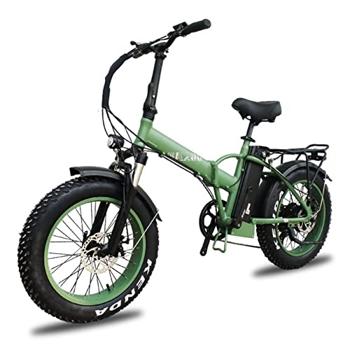 Bici elettriches : LIU Bici elettrica for Adulti Pieghevole 75 0W 48V 20" Fat Tire Neve E Bici Potente Bicicletta elettrica Montagna Neve Ebike (Colore : Verde)