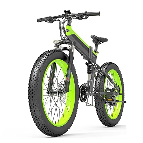 Bici elettriches : LIU Bici elettrica Pieghevole for Adulti 440 libbre 25 mph 1000w Bike elettrica da 26 Pollici Fat Ebike Pieghevole Ebike Bici 48V Bicicletta da Montagna elettrica (Colore : 14.5AH Green)