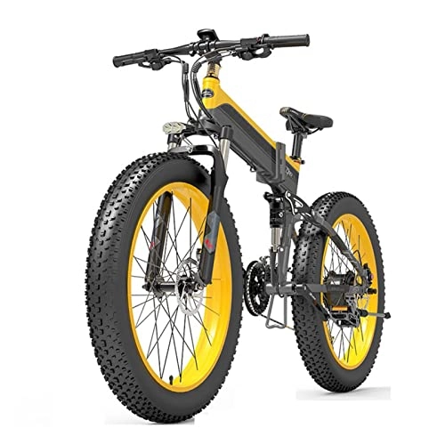 Bici elettriches : LIU Bici elettrica Pieghevole for Adulti 440 libbre 25 mph 1000w Bike elettrica da 26 Pollici Fat Ebike Pieghevole Ebike Bici 48V Bicicletta da Montagna elettrica (Colore : 14.5AH Yellow)