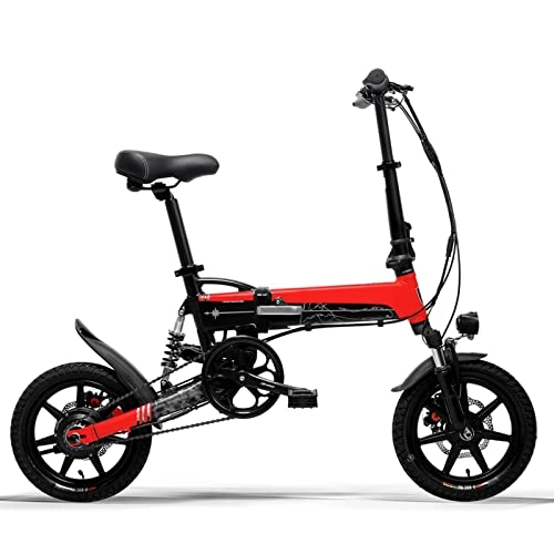 Bici elettriches : LIU Pieghevole Biciclette elettriche for Adulti 3 6V 400W 7.8. AH 14 Pollici Pneumatico Pieghevole Bicicletta elettrica a Sospensione Integrale E-Bike (Colore : Rosso)