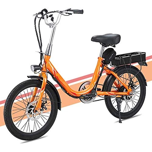 Bici elettriches : LJ Bici elettrica per donna adulta, bici elettrica da 20 pollici a velocità variabile 7 velocità, batteria 48V 8 / 10Ah, bici con doppio freno a disco sedile posteriore, arancione, 10Ah, arancia, 10AH
