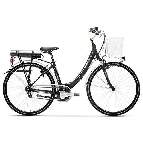 Bici elettriches : Lombardo Bicicletta Elettrica 28" E-Bike Torino Classic 7V Black / WhiteMat Misura 17