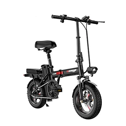 Bici elettriches : LOMJK 14"Mountain Mountain Bike per Adulti, Adulto Elettrico 350W Bicicletta elettrica 46 V 7.5Ah Batteria agli ioni di Litio, gita in Bicicletta all'aperto per Adolescenti, Nero (Dimensione : 300km)