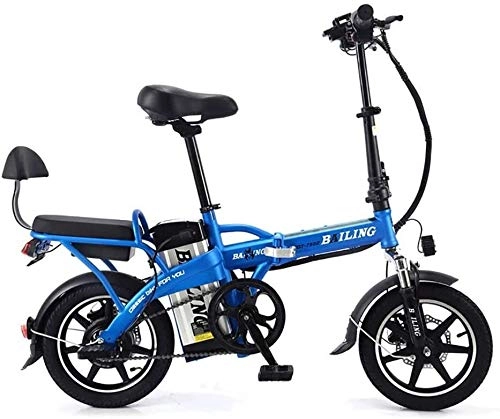Bici elettriches : LPKK Bici elettrica, Alluminio Pieghevole Bicicletta elettrica 350W 48V12A Batteria elettrica 14inch Ciclismo Neve Bici Potente Mountain Bike E 0814 (Color : Blue)