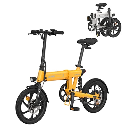 Bici elettriches : MANPATEL Bici elettriche 250w con Batteria da 10Ah / 36V Bicicletta Portatile Elettrica Pieghevole 16" Giallo
