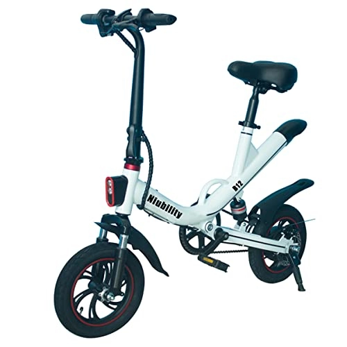 Bici elettriches : MANPATEL Bici elettriche da 350 W Bicicletta Elettrica Pieghevole 12" con Batteria da 7.8Ah / 36V Bianco