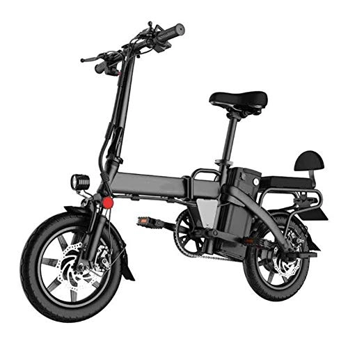 Bici elettriches : Mini da 14 Pollici Bicicletta Elettrica Removibile Portatile Batteria al Litio Facile da Piegare Luci A LED, Nero