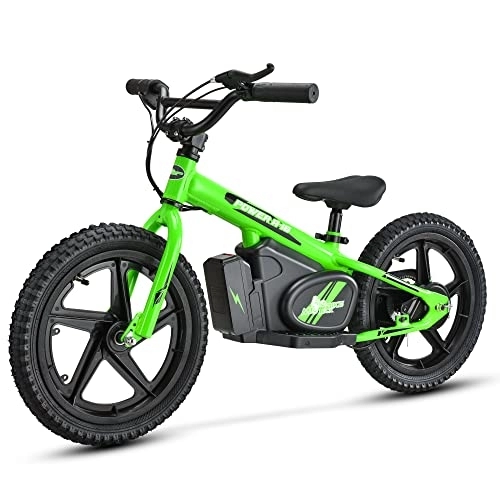 Bici elettriches : Mio Teck - Electric Balance Bike | Bici Elettrica per Bambini, 16 Pollici, 3-5 anni, 2 Velocità 12-24 Km / h, 24V 170W Brush Motor (Verde Fluo)