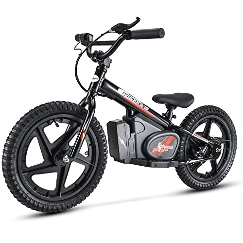 Bici elettriches : Mio Teck - Electric Balance Bike Nera | Bici Elettrica Nera per Bambini, 16 Pollici, 5-8 anni, 2 Velocità 12-24 Km / h, 24V 170W Brush Motor