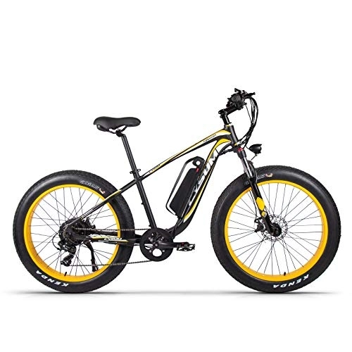 Bici elettriches : Mountain bike elettrica, 4 pollici Fat Tire E-Bike, 7 velocità, display LCD, batteria al litio 17Ah, C-M980 (giallo-M980)