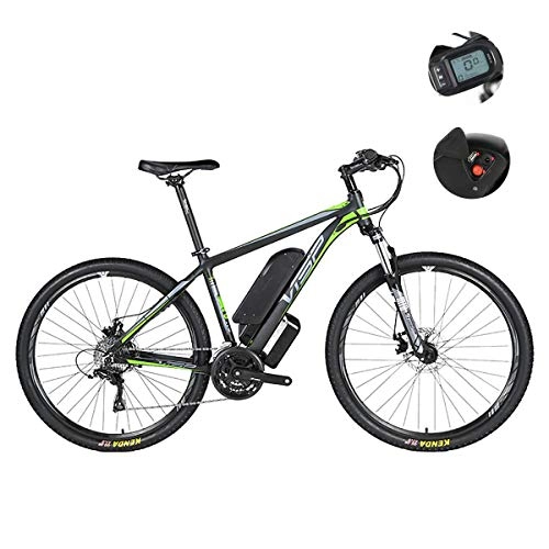 Bici elettriches : Mountain bike elettrica, freno a doppio disco ibrido a 24 velocit per tutte le strade, con interfaccia di ricarica USB e misuratore LCD55 intelligente sensibile all'acqua IP54, Green, 36V27.5IH