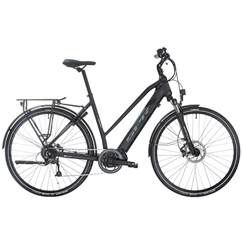 Bici elettriches : Multibrand Distribution SPR E-Trekking Faster - Bicicletta elettrica in alluminio, 28 pollici, con motore centrale, 250 W, batteria 36 V (nero grigio opaco)