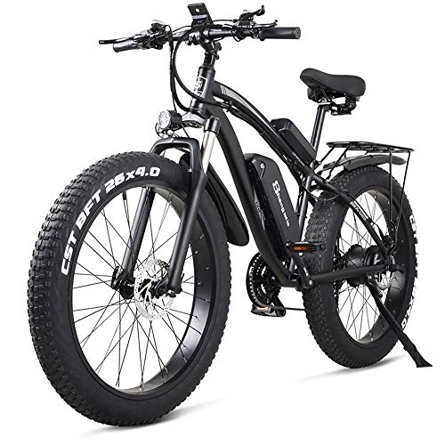 Bici elettriches : MX02S Bici elettrica da 26 pollici 1000W Mountain Bike Snow Bike 48V17Ah Batteria al litio 4.0 Pneumatico grasso (Black, Più 1 batteria ricambio)