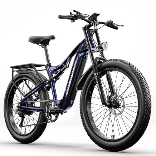Bici elettriches : MX06 Step Thru Electric Bike, Mountain E-Bike, 48V* 17.5Ah batteria al litio rimovibile, biciclette elettriche a sospensione completa, freni a doppio disco 26 pollici Fat Tire uomini e donne (MX03)