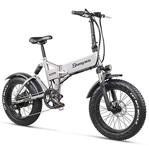 Bici elettriches : MX21 20 pollici Bicicletta elettrica pieghevole 4.0 Fat Tire Mountain Bike Beach Bike per uomo Donna Sospensione completa (12.8Ah)