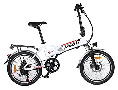 Bici elettriches : Myatu Bicicletta elettrica pieghevole da 20 pollici con cambio Shimano a 7 marce, batteria 36 V 10, 4 Ah motore posteriore 250 W (bianco)