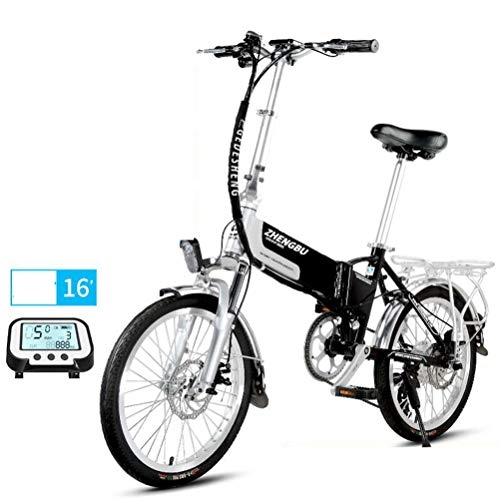 Bici elettriches : MYYDD Bicicletta elettrica Pieghevole 16"E-Bike con Display Digitale Intelligente Citybike Commuter Bike con Batteria al Litio da 48V 10Ah, Black