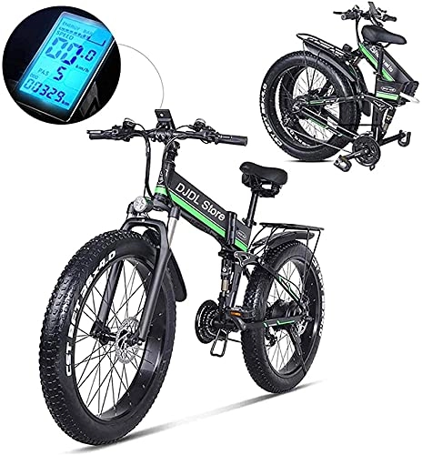 Bici elettriches : N&I 21 Speeds 26 Inches Electric Bikes Folding Electric Mountain Bike LED Display 350W 48V 10.4Ah Battery Cell E-Bike Women Men Electric Bicycle Lithium Battery Beach Cruiser for ADU