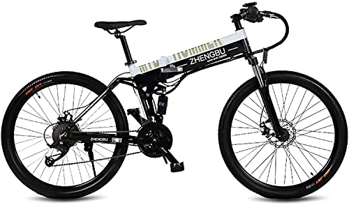Bici elettriches : N&I Electric Bike 26" Folding Ebike 27 Speed Mountain Bike 240W 48V 10Ah Aluminum Alloy Frame And Rim Full Suspension White