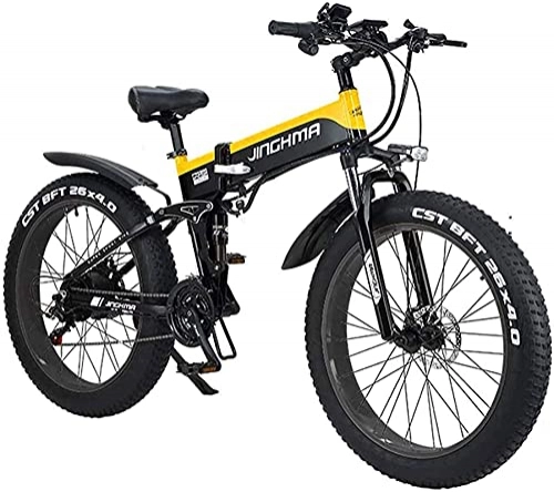 Bici elettriches : N&I Electric Mountain Bike 26" Folding Electric Bike 48V 500W 12.8AH Hidden Battery Design with LCD Display Suitable 21 Speed Gear And Three Working Modes Lithium Battery Beach Cruiser
