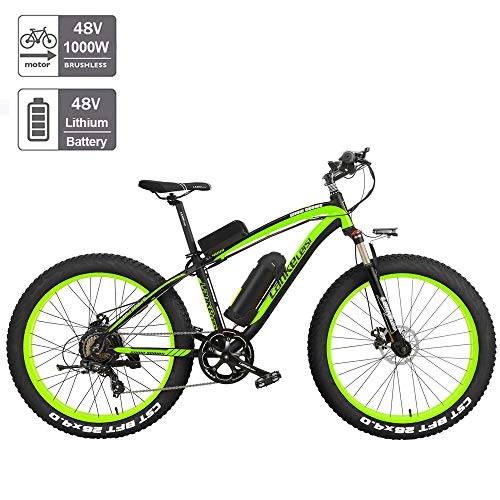 Bici elettriches : Nbrand 26 Pollici Bicicletta elettrica Bici da Grasso, Mountain Bike da 26 * 4.0 Pneumatici, Forcella Ammortizzata con Serratura, 3 modalità di Guida (Green, 1000W 10Ah)