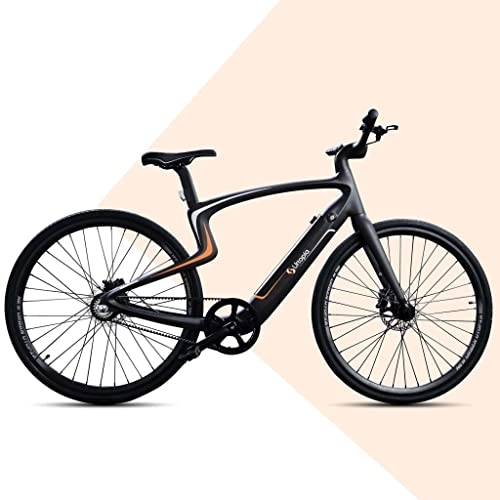 Bici elettriches : NewUrtopia - Bicicletta elettrica intelligente in carbonio, misura L, modello Sirius (nero arancione), 35 Nm, indicatore di direzione, anti-furto, navigatore, controllo vocale, AI ultraleggero