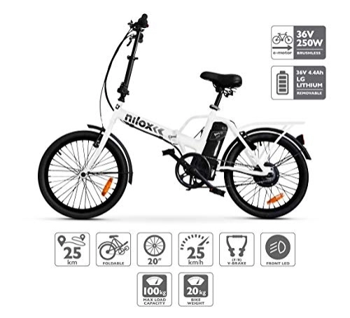 Bici elettriches : Nilox Doc X1 Bicicletta Elettrica Pieghevole, Motore 36v, Unisex - Adulto, Bianco