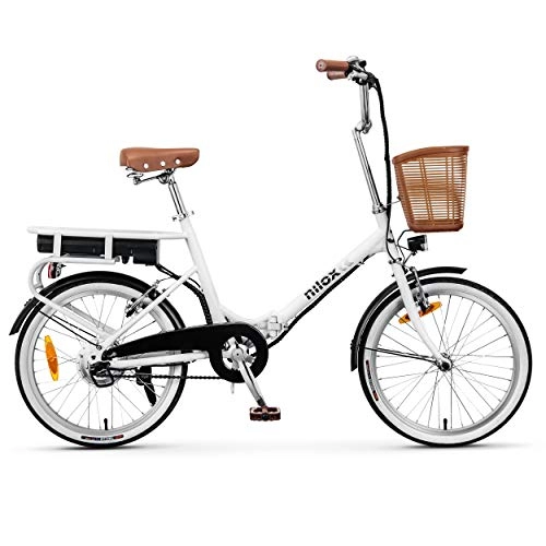Bici elettriches : Nilox E-Bike J1, Bici Elettrica con Pedalata Assistita, Motore Brushless High Speed da 250 W, Fino a 25 km / h, Batteria da 36 V, 6 Ah a Sgancio Rapido, Ruote da 20”, Luci LED e Sella Ergonomica