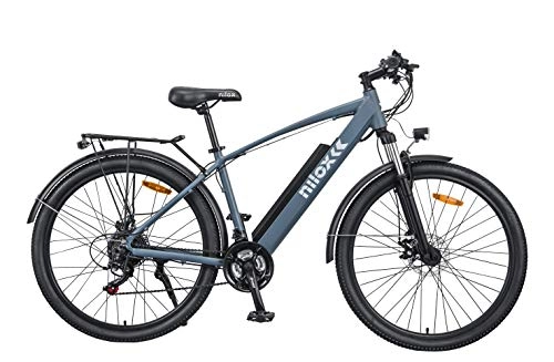 Bici elettriches : Nilox E-Bike X7, Trekking Bike con Pedalata Assistita, Cambio con 21 Velocità, Batteria al Litio Removibile LG da 36 V – 8 Ah, Fino a 45 km di Autonomia, Copertoni Semi Tassellati 27.5” x 2.10”