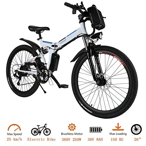 Bici elettriches : Oppikle E-Bike Bike Mountain Bike Bici Elettrica con Sistema di Cambio a 21 velocità, 250 W, 8 Ah, Batteria agli Ioni di Litio 36 V, City Bike Leggero da 26 Pollici (Aggiorna Il Bianco)