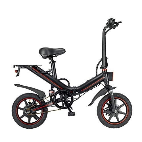 Bici elettriches : OUXI Bicicletta elettrica elettrica per adulti, bicicletta elettrica pieghevole, motore 48 V 15 Ah velocità massima 25 km / h ruota da 14 pollici mini bici elettrica da uomo e da donna (V5-15AH-Black)