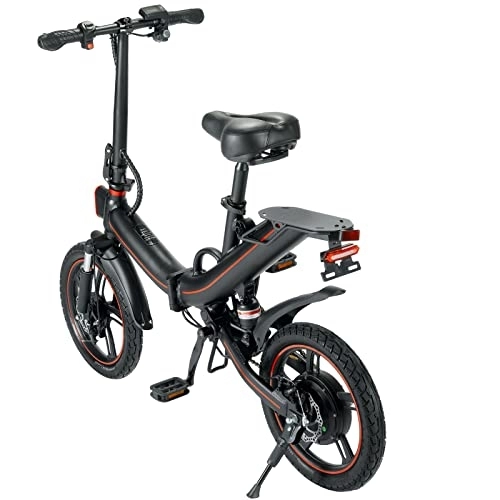 Bici elettriches : OUXI V6 Bici elettrica per adulti, eBike pieghevole con batteria da 48 V Biciclette elettriche per adolescenti da 16 pollici 3 modalità di guida Acceleratore e pedalata assistita (10AH, Nero)