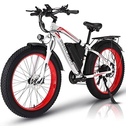 Bici elettriches : PHILODO Bicicletta elettrica per adulti, 26 x 4, 0 pollici Fat Tire 48V 17, 5Ah / 22Ah batteria rimovibile Ebike Biciclette elettriche, 21 velocità, freno a disco idraulico