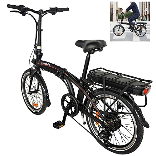 Bici elettriches : Pieghevole Bicicletta elettrica Nero per Adulti, Donna 7 velocit Fino a 25km / h 45-55 km 250W Ciclomotore Batteria al Litio Per Adulti E Adolescenti Carico massimo: 120 kg