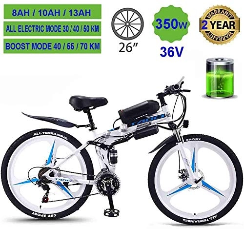 Bici elettriches : PLYY Mountain Bike Elettrico for Adulti, Pieghevole MTB Ebikes Uomo delle Signore delle Donne, 360W 36V 8 / 10 / 13Ah all Terrain 26" Mountain Bike / Commute Ebike (Color : White One Wheel, Size : 13AH)