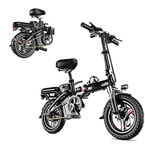 Bici elettriches : QININQ 14" Bicicletta elettrica, 250W Bicicletta elettrica Pieghevole, 3 modalità di Guida, Batteria Rimovibile 36 V / 6Ah, Sedile Regolabile per Adulto