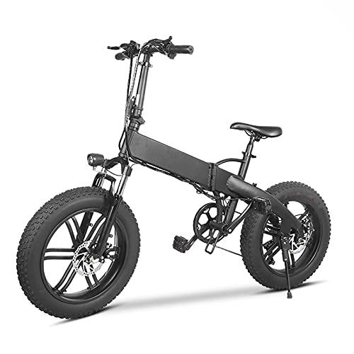 Bici elettriches : QQLK 20" Mountain Bike Elettrica Piega per Adulti, 7 velocità, Cruscotto LCD, Resistenza 80KM