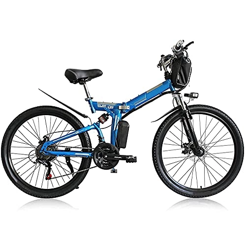 Bici elettriches : QTQZ Bicicletta Elettrica Multiuso 350W 26'' 48V Portatile Urbana Pieghevole E-Bike Unisex Adulti Trekking MTB IP54 Design Impermeabile Ebike Batteria Rimovibile Viaggio Giornaliero Blu (Colore :