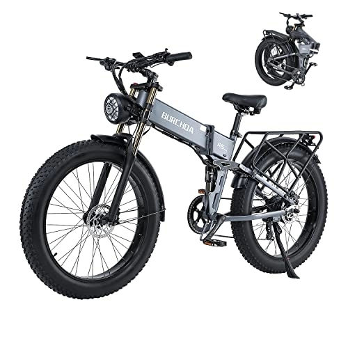 Bici elettriches : R5pro - Bicicletta elettrica pieghevole per mountain bike, 66 x 10, 2 cm, con batteria rimovibile da 48 V, 16 Ah, display LCD, bici elettrica Shimano a 8 velocità (grigio)
