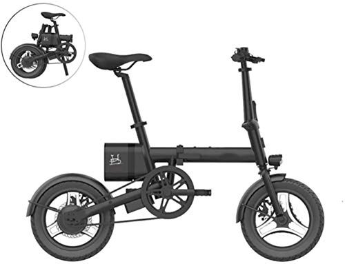 Bici elettriches : REWD Bici elettrica Bicicletta elettrica in Alluminio 16 Pollici for Adulti E-Bike con 36V 6Ah Built-in Batteria al Litio 250W Brushless Motore e Freni di Doppio Disco Meccanico (Color : Black)
