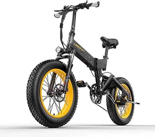 Bici elettriches : RICH BIT Bicicletta elettrica pieghevole X3000, pneumatico grande da 20 pollici, batteria 48v * 14, 5 Ah, display LCD, bici elettrica a 7 velocità, autonomia fino a 60 chilometri (Nero giallo)