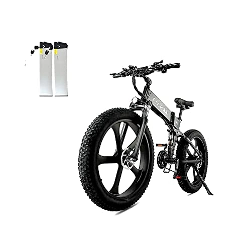 Bici elettriches : ride66 Bicicletta elettrica pieghevole R5 26 pollici Fat Tire 21 velocità freni idraulici 48 V 12, 8 Ah LG batteria a celle di litio (doppia batteria nera)