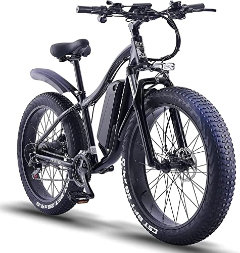 Bici elettriches : ride66 RX02 Bicicletta elettrica Mountain E-Bike 26 pollici 48 V 16 AH LG batteria a celle Fat Tire Hydraulic Brakes Shimano 21 marce, ammortizzatore anteriore (nero)