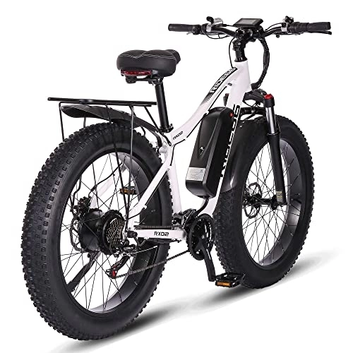 Bici elettriches : ride66 RX02 Bicicletta elettrica Mountain E-Bike 26 pollici 48 V 16AH LG batteria a celle Fat Tire freni idraulici Shimano a 21 marce ammortizzatori anteriori (bianco)