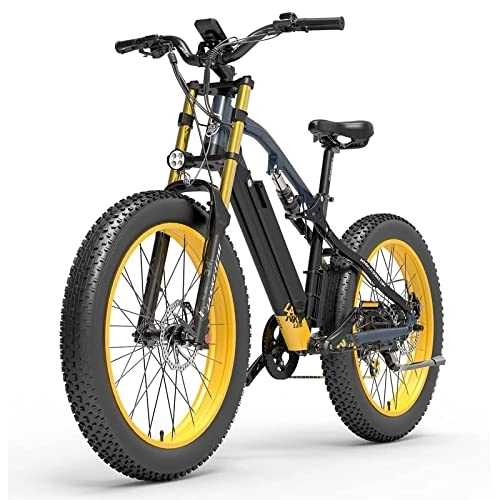 Bici elettriches : Roadacc LANKELEISI RV700 48v 17.5ah batteria al litio Bicicletta elettrica da 26 pollici pieghevole, Bicicletta elettrica servoassistita per adulto, mountain bike. (giallo)