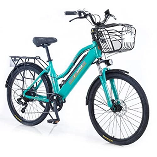 Bici elettriches : RuBao Bicicletta elettrica da 26 pollici a 7 marce in lega di alluminio con velocità variabile, veicolo ricreativo nascosto batteria al litio Power-assistita bicicletta 10A, per donne adulte, verde