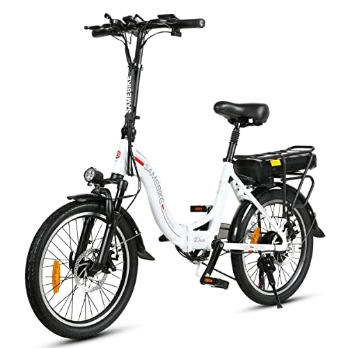 Bici elettriches : SAMEBIKE JG-20 Bicicletta elettrica 36V10AH Bicicletta elettrica pieghevole per pendolari 20 pollici per adulti Bianco