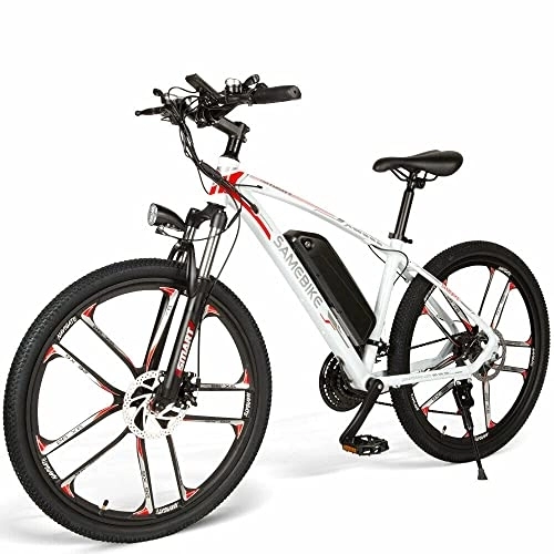 Bici elettriches : SAMEBIKE MY-SM26 Bicicletta elettrica da pendolare per mountain bike elettrica Cerchio in lega di magnesio da 26 pollici 21 velocità per adulti (bianco)